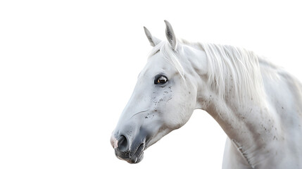 White horse head closeup on white background