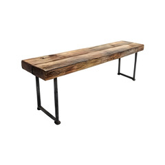 Rustic reclaimed wood bench with iron legs, Transparent Background, PNG Format