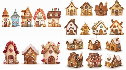 cute fairytale cartoon house clipart isolated on white background, waffle cake cream and strawberry hut,  Generative Ai