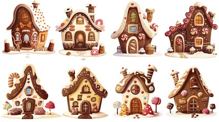 cute fairytale cartoon house clipart isolated on white background, chocolate cream hut,  Generative Ai