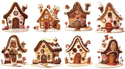 cute fairytale cartoon house clipart isolated on white background, chocolate cream hut,  Generative Ai