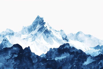 Jagged mountain peak silhouette, rugged and wild, commanding presence, white backdrop.