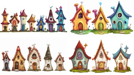 cute fairytale cartoon house clipart isolated on white background, quirky house , Generative Ai