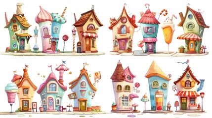 cute fairytale cartoon house clipart isolated on white background,  milk shake hut, Generative Ai
