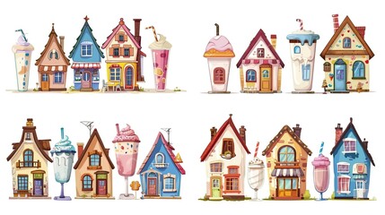 cute fairytale cartoon house clipart isolated on white background,  milk shake hut, Generative Ai