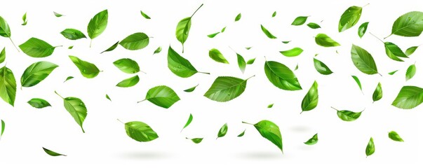 A fresh green leaves separately falling and levitate.