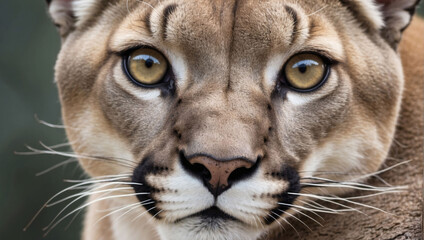 Wild Vigor, Big Eyes of a Mountain Lion, Close-up and Brimming with Untamed Energy.