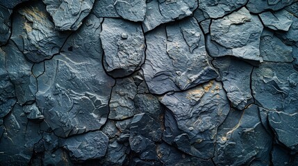   A tight shot of a complex rock wall, composed of diverse types of stones - obrazy, fototapety, plakaty