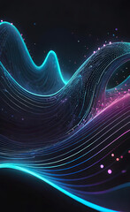 Abstract technology fractal background with neon waves on a dark background, illustration for design and advertising, fractal waves