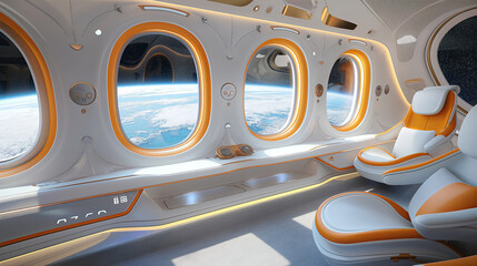 Luxury Space Tourism: A Glimpse of Earth from a Futuristic Spaceship Cabin
