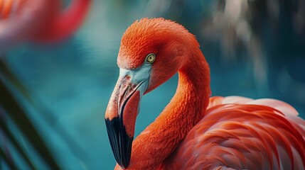The Flamingo’s Graceful Contour. Generative AI - obrazy, fototapety, plakaty