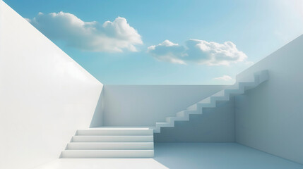 Imagen sencilla de unas escaleras blancas hacia el cielo