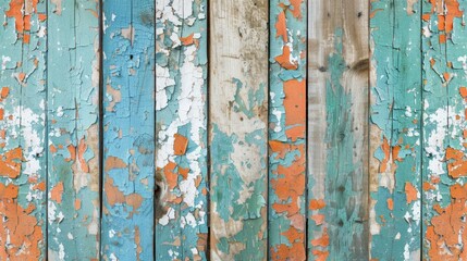 Weathered wooden fence with peeling paint up close