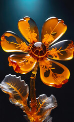 golden flower in amber, background for smartphone, floral illustration for design,