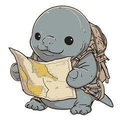 Elephant Seal Explorer is looking map Vector Illustration of Artistic Character Design
