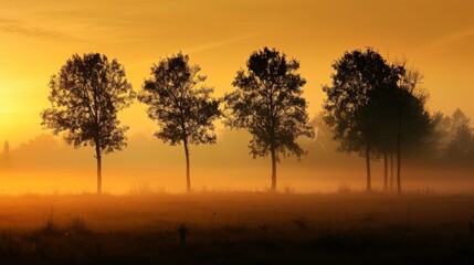 Field of Trees Under Yellow Sky