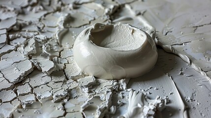 Fototapeta na wymiar A white bowl atop a table, its surface revealed where the white paint has peeled