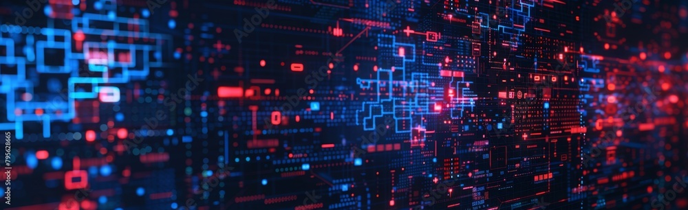 Aufkleber blue and red digital technology background with geometric patterns big data, cyber security banner d