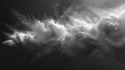   A black-and-white image of the sky with clouds and stars centered