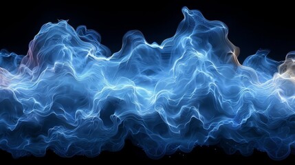   A black background with a blue and white wave of smoke over it