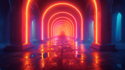 A digital labyrinth of neon-lit pathways stretching into the distance, creating a mesmerizing tapestry of light and shadow.