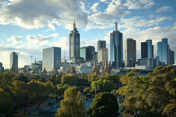 Fototapeta premium Scenery of Melbourne skyline with Australian Open in progress, Ai generated