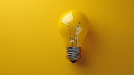   A yellow light bulb atop a yellow wall Adjacent, another bulb rests against the same wall's side
