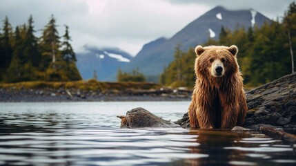 a bear in a tranquil natural setting. Generative AI - obrazy, fototapety, plakaty
