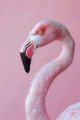 Fototapeta premium Pastel Flamingo Portrait, Close-Up Profile Shot with Soft Lighting