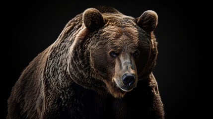 Fototapeta premium a close-up view of a majestic brown bear on a black background. Generative AI