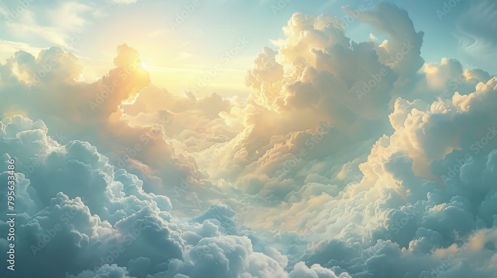 Wall mural soft sunlight filters through the clouds, creating delicate shadows and highlighting their ethereal 