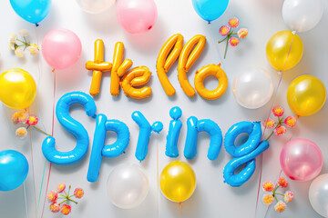 "Hello Spring" written in balloon letters