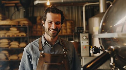 A barista working on roaster factory