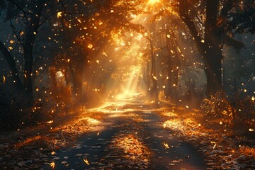Sunlight filters through leaves, casting a golden glow upon their shared journey. 