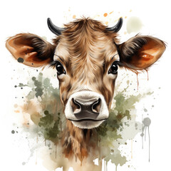 Watercolor cow wearing glasses, clipart Illustration, Generative Ai