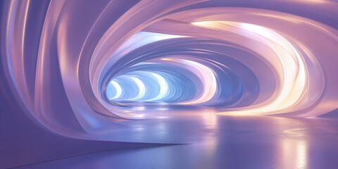 Große Räume und Eingänge mit leuchtenden lila und blauen LED Lichter, ai generativ