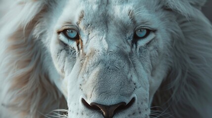 The White Lion’s Piercing Blue Eyes. Generative AI