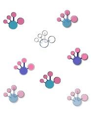 A collection of colorful circles with a pink and blue background