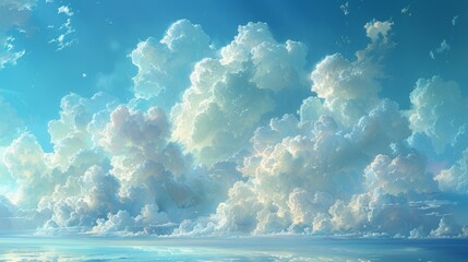 The serene beauty of cumulus clouds in a vast blue sky paints a breathtaking natural masterpiece. 