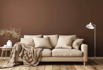 Elegant Neutral-Toned Living Room with Modern Sofa and Minimalist Decor