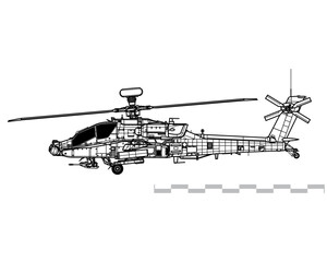 Boeing AH-64E Apache Guardian. Attack helicopter. Side view. Image for illustration and infographics.
