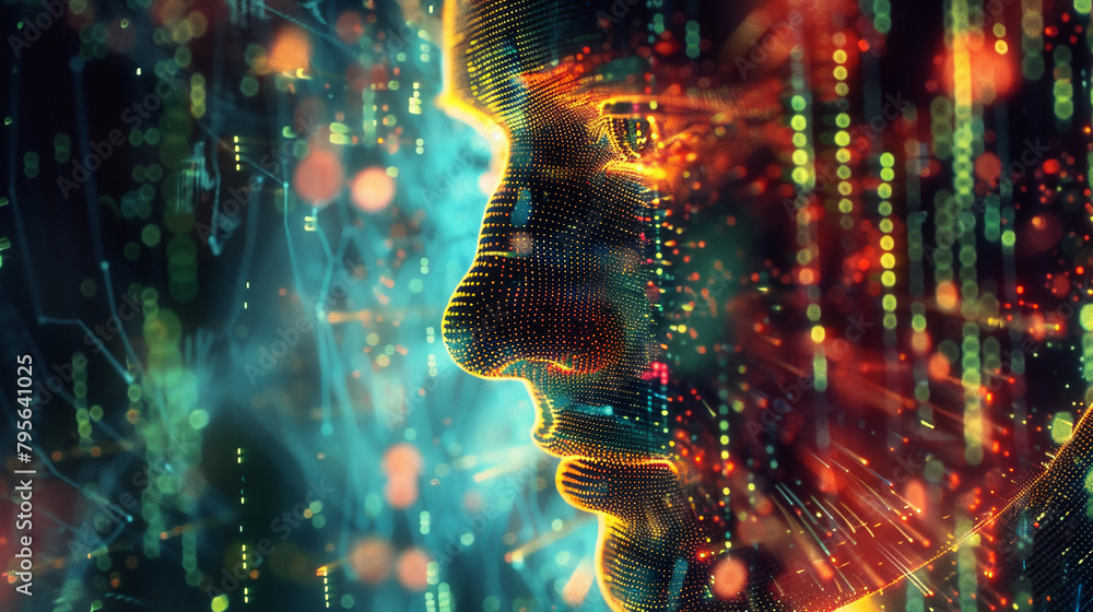 Aufkleber 3d illustration of artificial intelligence concept with human head and binary code. ai.