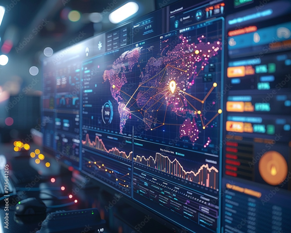 Poster closeup on an iotenabled logistics dashboard, displaying realtime tracking information of goods thro