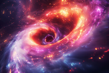 A swirling vortex of neon colors against a dark background, reminiscent of a digital galaxy.
