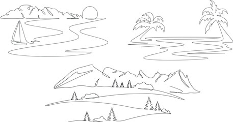 Beach umbrella and chair in one continuous line drawing.