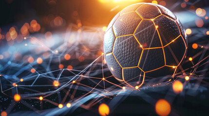 Soccer Ball with Particles. 3D illustration. 3D CG. High resolution. AI.