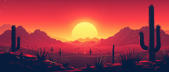 a scene of cacti casting long shadows in the setting sun during a Cinco de Mayo celebration, banner wallpaper