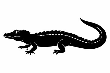 Naklejka premium Alligator straight tail silhouette in profile an white background