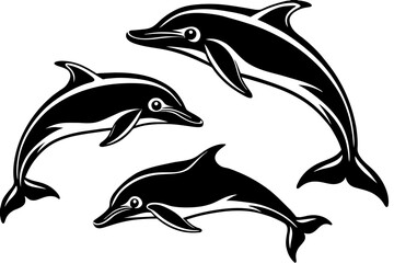 Set of dolphin vector silhouette an white background 