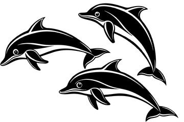 Set of dolphin vector silhouette an white background 